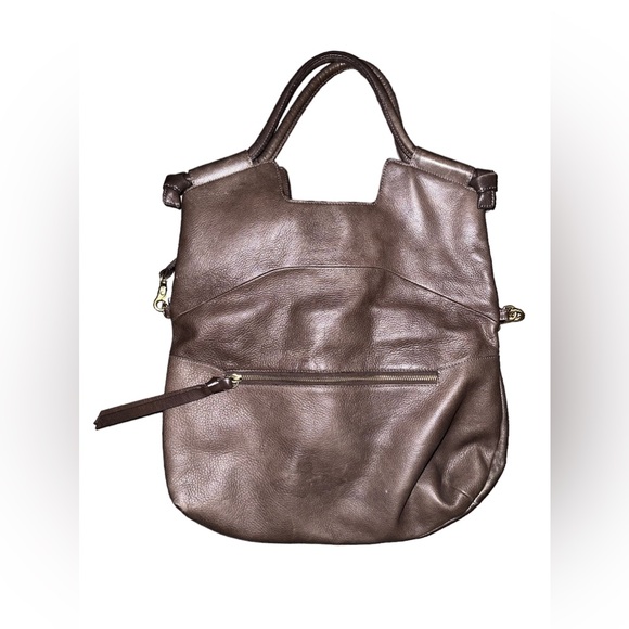 Foley & Corianna π€Fold-over Mid City Tote, Vegan βLeatherβ, brown w/ Gold Studs - Picture 4 of 6